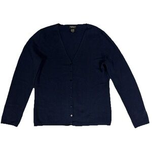 Lord & Taylor Navy Blue 100% Cashmere V Neck Cardigan